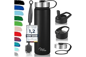 Milu Borraccia Termica Acciaio Inox – 500ml, 750ml, 1000ml (+3 coperchi) - Bottiglia Acqua Termos Senza BPA, Isolato Sottovuoto, A Prova di Perdite Anche per Acido Carbonico (Nero, 750ml)