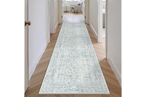 HUGEAR Vintage Blue Hallway Runner Washable Non Slip Rugs Long Area Rug 60x240cm Bedroom Kitchen Lounge Bedside Office Indoor Carpets Low Pile Carpet Runners