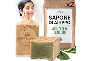 ORINKO Set di sapone originale Aleppo, 2 saponi tradizionali con 60% olio d'oliva e 40% olio di alloro