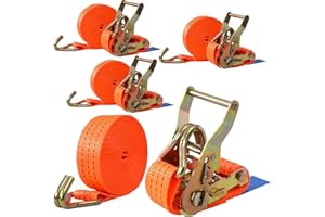 Pamatio 4 Pack 3000 kg Ratchet Straps, Heavy Duty Tie Down Straps With J-Hooks, 6M x 4 CM, Adjustable Tensioning Straps Lashing Strap For Van/Trailer/Cargo/Motorcycle/Load Securing (Orange)