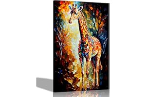 Artley Prints - Giraffe in Forest Modern Abstract Canvas Pictures for Living Room, Bedroom, Hallway, Kitchen - Colourful Prints Extra Large 101 x 76cm (40 x 30 inches)