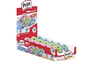 Pritt Micro Rolli, correctores de bolígrafo para tapar errores, cintas correctoras que no dejan manchas, corrector escolar en azul, verde y rosa, 15 x (5mm x 6m)
