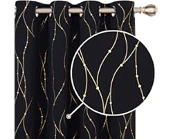 Deconovo Pink Blackout Curtains for Bedroom, Gold Dotted Line Foil Printed Thermal Insulated Window Treatment, Eyelet Blackou