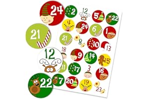 PAPIERDRACHEN 24 pegatinas de números para calendario de Adviento Motivos de colores No 1 - para crear y decorar