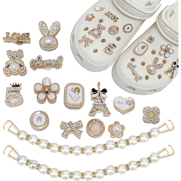 EGEKTBH Shoe Charms For Clog Shoes, 16 Pcs Crystal Diamond Girly Jewelry Decoration Charms For Clog Sandals, DIY Flower Pearl Charm Accessories For Women And Girls, Party Favors Birthday Gifts