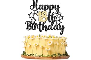 Gyufise 1Pc Happy 18th Birthday Cake Topper Happy 18 Birthday Cake Decoration for 18 & Fabulous Birthday Hello 18 Party Anniversary Party Cake Decorations Supplies Black Gold Glitter