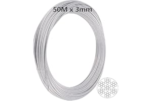 ZEONHEI 1 Stück 50M x 3mm Edelstahlseil, 7 x 7 Litzenkern Drahtseil Edelstahl, Spanndraht Stahlseil für Gardinenseil, Kabelgeländer, Außen Garten Hängen