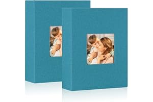 Lanpn Pequeño Album de Fotos 13x18 100 2 Paquetes, Mini Lino Album para Photos Bolsillos Carga Superior Verticales 13 x 18 cm Verde
