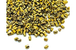 Perlin Lot de 5 000 perles de rocaille en verre indien - Perles poney - 2 mm - Perles tubes - Perles tiges (doré bronze métallisé)