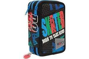 GIOCHI PREZIOSI Go Pop - Astuccio a 3 Scomparti maschile - Contiene 18 Matite Colorate, 18 Pennarelli e altri Pratici Oggetti per la Scuola,13 l x 19,5 h x 6,5 p