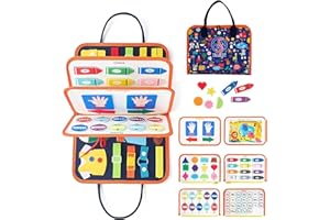 FASIN Busy Board for Toddlers 1-5 years, Montessori Baby Sensory Toys, Fine Motor Skills, Preschool Educational Gifts Boys & Girls, Activity learning Book Car Airplane Travel busy board for 1 year old