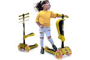 ‎HURTLE Hurtle Kinderscooter mit Klapp- & Abnehmbarem Sitz – Roller für Kinder mit Großen Rädern & LED-Lichtern – Cityroller mit 4 Höhenoptionen ab 2 Jahren – Stabiler 3-Rad Roller Indoor & Outdoor max. 60 kg