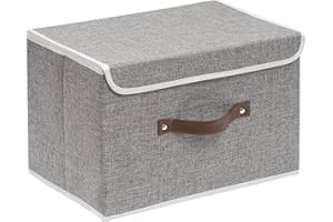 OUTBROS Caja de almacenamiento plegable grande con tapa, estante de ropa de lino para ropa, para toallas, libros, ropa de 33 x 23 x 20 cm (gris, 1 paquete)