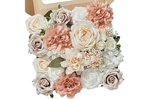 Serwalin Fleurs artificielles pour gâteau, bouquet de mariée, centres de table pour Thanksgiving, terre cuite, champagne, pivoine, roses, fleurs de mariage, fausses fleurs bohème pour décoration