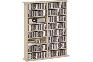HOMCOM Rangements pour CD et DVD, Meuble de Rangement multimédia, capacité Max. 720 CD/396 DVD et Blu-Ray, 16 Compartiments et 12 étagères réglables, pour Salon, Chambre, 106,5x24x126,3cm, Naturel