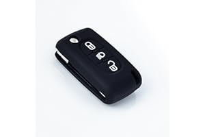 JONGO Funda protectora de silicona para llave compatible con Peugeot 207 307 308 407 3008 5008 & Citroën C2 C3 C4 C5 C6 C8 | 3 botones | Color negro | Funda protectora carcasa llave CE0523 y CE0536