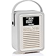 VQ Retro Mini Portable Dab Radio with Bluetooth Speaker and Aux - Bedside Dab+ FM Radio Alarm Clock - Digital DAB Radio Mains Powered & Battery Operated with Antenna, Headphone Jack - Light Grey