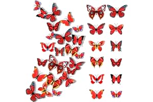 LEEWYOU 24 Stück 3D Schmetterlinge Deko für Wand deko, Schmetterling Wandaufkleber Wandtattoo für Dekoration Schlafzimmer, Schmetterlinge Fliegende Wandaufkleber für Kinder, mädchen, Hochzeit, Zuhause (Rouge)