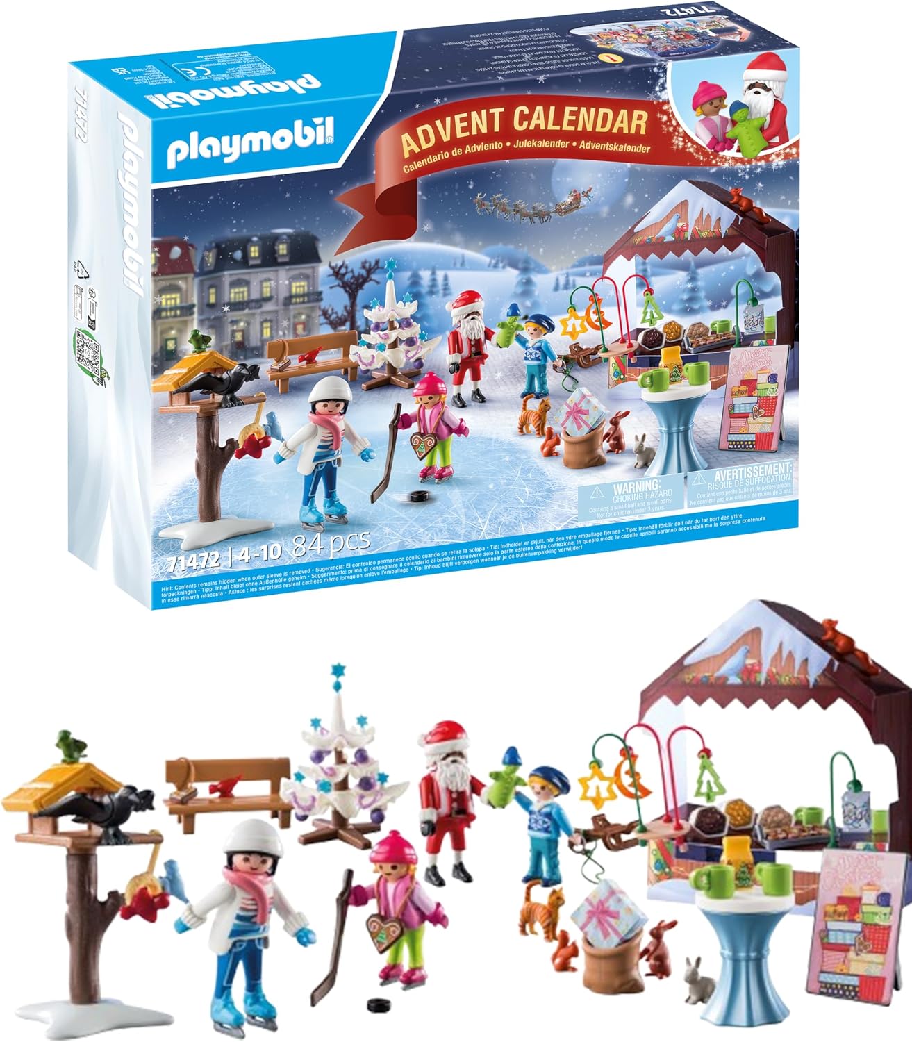 PLAYMOBIL Christmas 71472 Calendario de Adviento: Viaje al Mercado navideño, 24 sorpresas, Incluidas Cuatro Figuras, Calendario de Adviento 2024, Juguetes para niños y niñas a Partir de 4 años