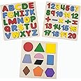 Tantrums Preschool Wooden Educational Puzzle Set - Kid Learn Alphabet, Numbers, and Shapes, Colourful Montessori Toy, Develops Hand-Eye Coordination (Alphabet, Number & Shape)