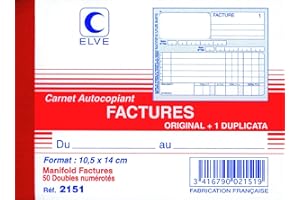 ELVE Lebon Et Vernay 2151 Manifold autocopiant facture Format 140 x 105 mm 50 feuillets