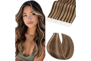Elailite Tape in Hair Extensions Human Hair 20 Pcs - Seamless Skin Weft Real Remy Hair Extension Straight (#4/27 Medium Brown Mix Dark Blonde, 18 Inch-50g)