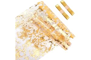 Ticeed Runner da Tavolo, 28cm*15m Runner da Tavolo Dorato con 2 Natri Dorati Runner Decorativo in Poliestere Table Runner Decorazioni Eleganti per Tavolo per Casa Matrimonio Festa Compleanni