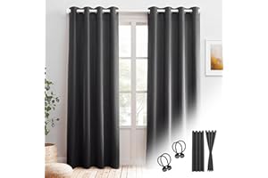 Cozyor Blackout Curtains, Set of 2 with Magnetic Tiebacks, Thermal Curtain Against Cold, 100% Blackout, Grey Nebula, Curtain with Eyelets for Bedroom, Living Room, Children's Room, 240 x 135 cm