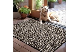 Biscpro Dirt Trapper Door Mats Indoor, Non-slip Barrier Mats for Indoor Outdoor, Super Absorbent Entrance Large Rug Machine Washable Soft Floor Carpet for Front Back door, Black, 80 x 100 cm
