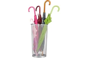 Relaxdays paraplyställ metall, rund paraplyhållare av korgfläta, staplhållare universal, 26 cm Ø, 50 cm hög