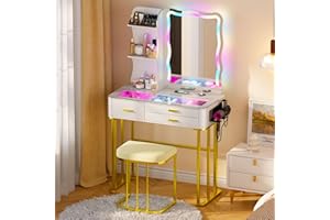 Lvifur Tavolo da toeletta RGB con connettore USB Type-C adatto per soggiorno camera da letto, uno Spazio di Archiviazione Della Sedia di Ricarica Wireless