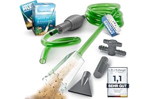 WASSERHELD - Mulmsauger Aquarium mit 3 Aufsätzen - Aquarium Wasserwechsel [3M Schlauch] - Aquarium Reinigungsset & Aquarium Sauger für Kies und Sand mit Schlauchventil - Aquarium Zubehör inkl. Buch
