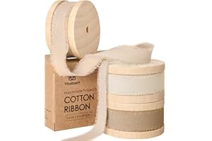 Vitalizart Ruban de Coton 1,6 cm x 19,2 m (3 Rouleaux*6,4 m) Crème & Beige, Franges Faites Main Rubans en Tissu pour Invitations de Mariage Bouquets de Mariée Vacances Décoration Emballage Cadeau