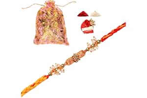 Tarini Gallery Rakhi for Bhai Bhaiya Brother Bhatija Raksha Bandhan Gift Single Rakhi Thread with and Greeting card gift pack in pouch/Potli bag