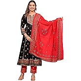 Shantika Women's Printed Rayon Anarklai Kurta Pant Set With Dupatta