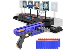 HOPOCO Moving Electronic Digital Target for Nerf Guns with 12 Clip Magazine Toy Gun, Auto Reset Electric for Nerf N-Strike Elite/Mega/Rival Series with 24 Refill Darts &1 Reload Clip