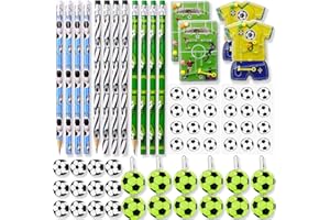 LXBCTOP 64 PCS Football Party Bags Fillers Set, 12 Football Pencils, 12 Football Erasers, 12 Football Reflector Pendants, 4 Football Pinball Game, 24 Football Stickers for Football Party Decorations