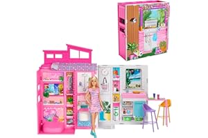 Barbie - Loft Casa Delle Vacanze, Plyaset con Bambola Bionda Inclusa e 4 Aree di Gioco, 11 Accessori e Tante Stanze Arredate, Giocattolo per Bambini, 3+ Anni, Hjr77