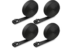 RIO DIRECT Ratchet Tie Down Straps 4 Pack, 5M x 25mm Heavy Duty Lashing Straps Adjustable Cam Buckle Tensioning Belts Ratchet Straps for Motorcycle, Cargo, Trucks, Trailer, Luggage - Quick Release