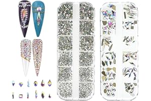 Jollin 1920 ciondoli in vetro con retro piatto, strass, gemme, pietre per nail art, varie forme, cristallo AB