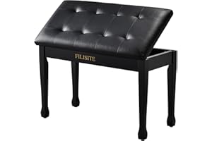 FILISITE Duet Piano Bench with Storage, Wooden Piano Stool with Waterproof Padded Cushion, Bench Seat for Vanity, Living Room, Bedroom (Black)