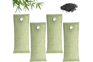 VYLRO 4 Pack Sacchetto Carbone Bambù, 75g Assorbitore di Odori a Carbone Attivo, Purifica d'Aria Sacchetti di Carbone Naturale, Sacchetti Antiodore Scarpe, per Casa, Auto, Cucina, Scarpe, Servizi Igienici