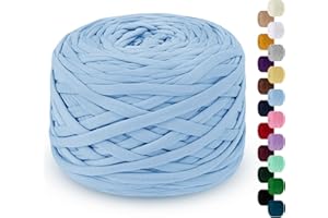 LEREATI 285g T Shirt Yarn for Crocheting 100m Elastic Ribbon Thick Crochet Fabric Yarn,Knitting T-Shirt Bag,Blanket,Basket,DIY Projects,Home Decor (Sky Blue),2.2cm x 100m,(L103-FT)