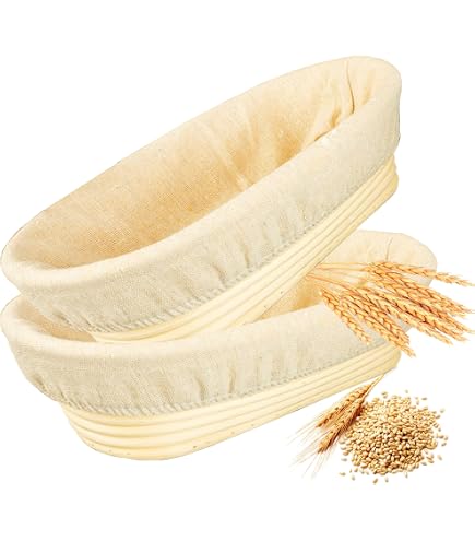 Banneton à Pain Ovale En Rotin - 25x15x8,5 Cm - Avec Housse En Lin - Pour Fermentation Du Pain, Idéal Boulangers Débutants Et Pros