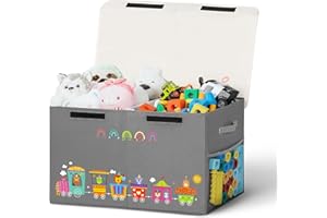 ADEHMDA Large Toy Box, Toy Box Storage with Lid, Collapsible Sturdy Toy Chest Box for Kids, Girls and Boys, Nursery Room and Living Room, 26"x13" x16"(grey-train)