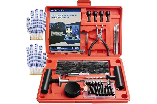MAIKEHIGH Kit de Réparation de Pneu 100 Pièces, Réparation Pneu, Kit Anti Crevaison pour Voiture, Moto, VTT, Camion, Tracteur, SUV