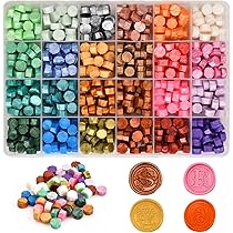600 Pcs Kit De Perles De Cire à Cacheter Octogonale, 24 Couleurs Kit Timbre De Sceau Cachet En Cire Avec Boîte Transparente Pour Tampon Cire Invitations Mariage Lettre Enveloppes Emballage Cadeau (E