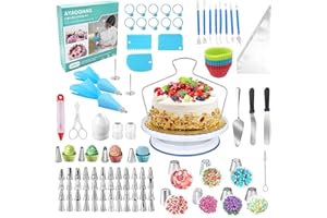 AYAOQIANG Plateau Tournant de Gâteau, Kit de Pâtisserie Plateau à Gâteaux, 132pcs Kit de Décoration de Gâteau, Buses Russes, Patisserie kit, Spatule à Glaçage pour Cuisine Décoration de Gâteaux.