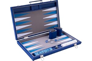 Engelhart - 250526 - Luxury 18" backgammon set inlaid velvet - leatherette exterior - pearly dice and token