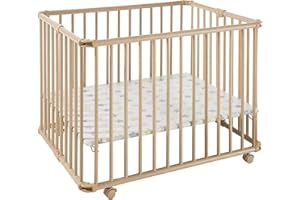 Geuther Lucilee corralito - corralito plegable, probado por el TÜV de madera en natural, decoración: estrella, tamaño: 76 cm x 97 cm, 2261+ NA 032